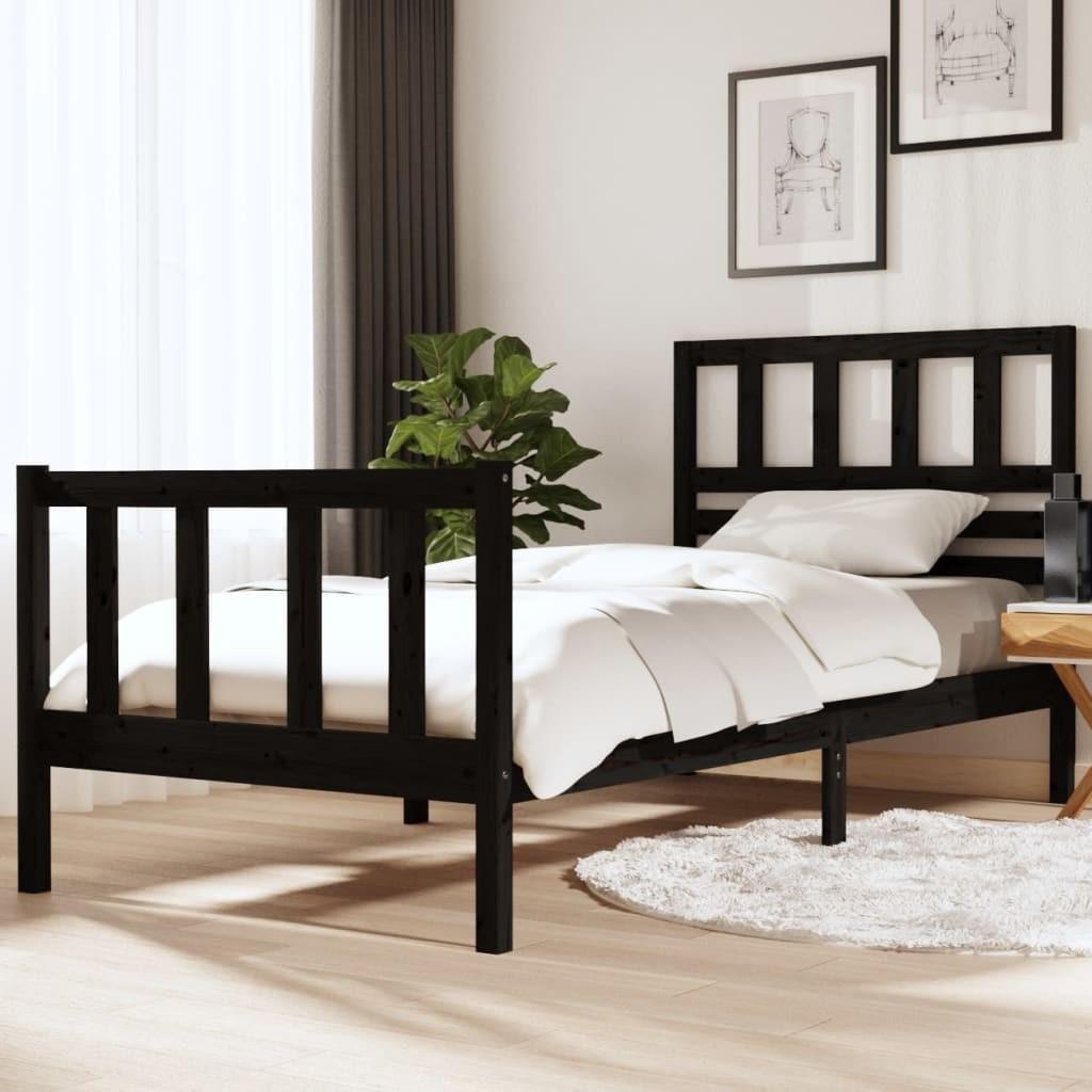 Sengeramme 90x190 cm Single massivt træ sort
