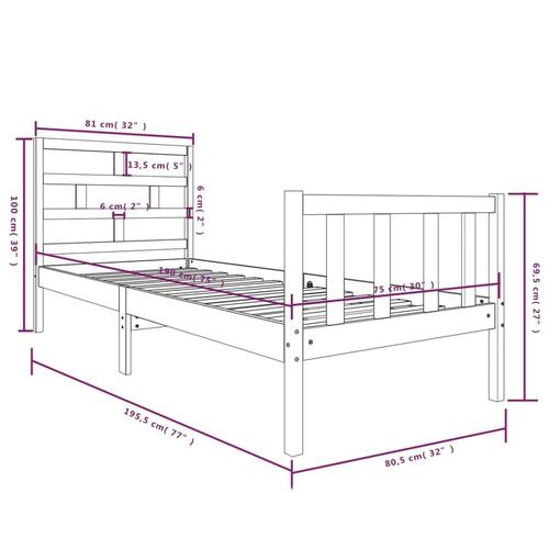 Sengeramme 75x190 cm massivt fyrretræ