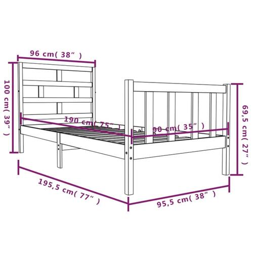 Sengeramme 90x190 cm massivt fyrretræ