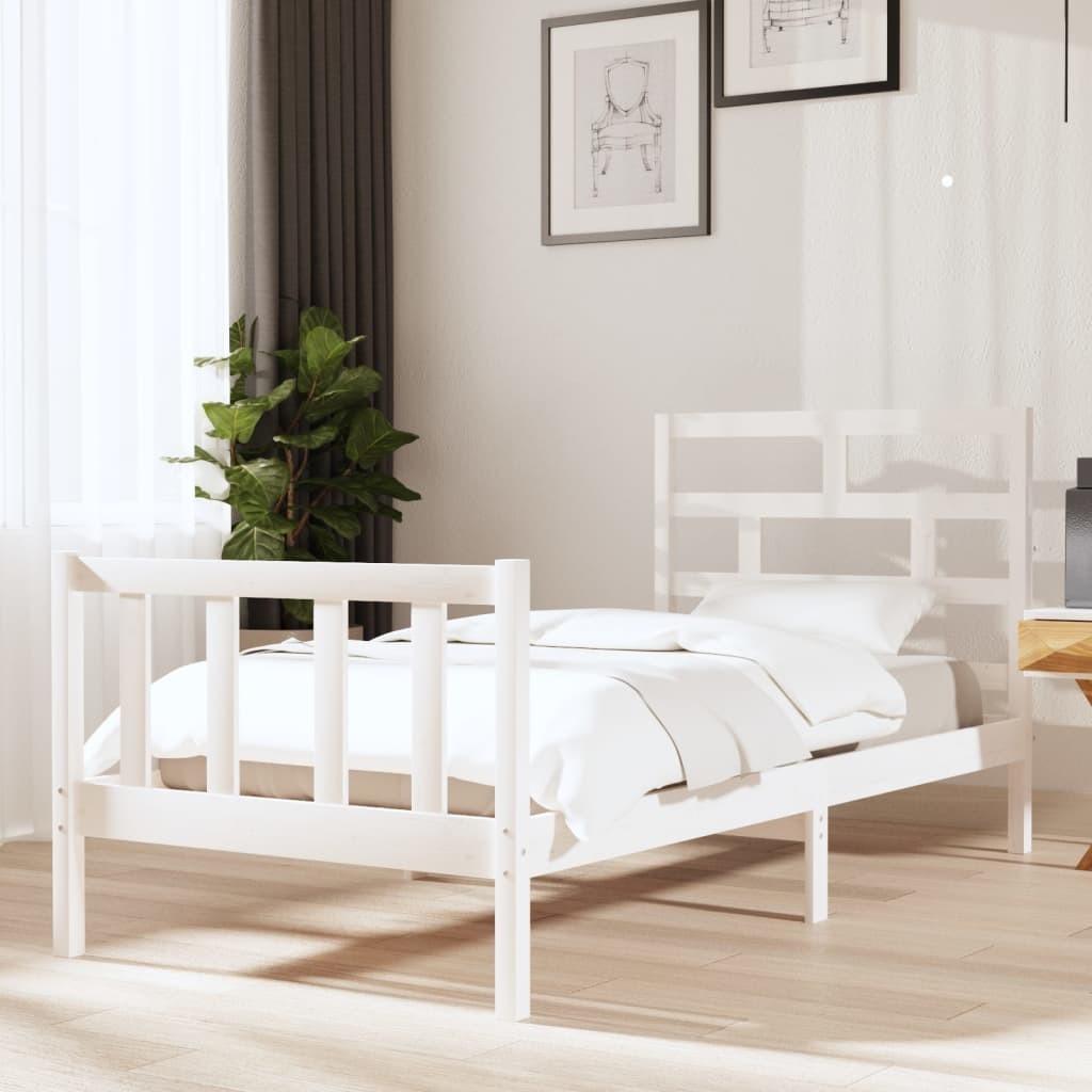 Sengeramme 90x190 cm Single massivt fyrretræ hvid