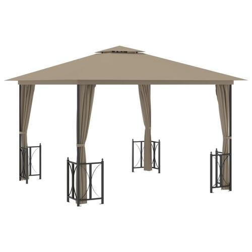 Pavillon med sidevægge og dobbelttag 3x3 m gråbrun