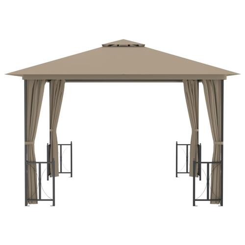 Pavillon med sidevægge og dobbelttag 3x3 m gråbrun