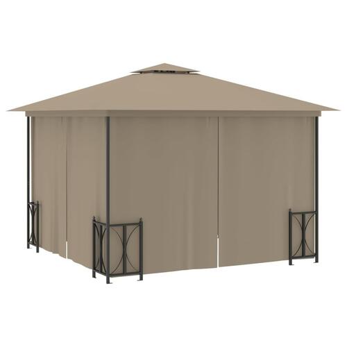 Pavillon med sidevægge og dobbelttag 3x3 m gråbrun