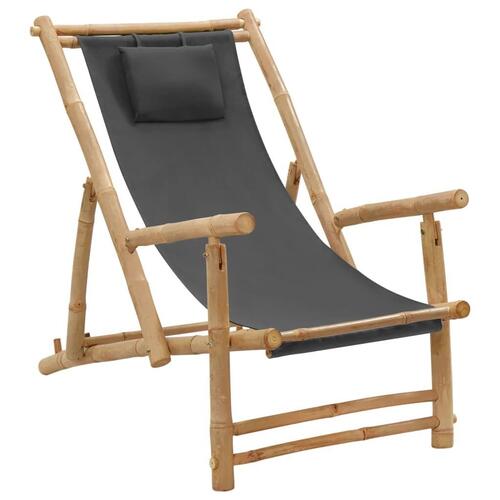 Strandstol bambus og kanvas mørkegrå