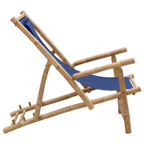 Strandstol bambus og kanvas marineblå