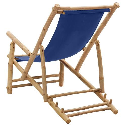 Strandstol bambus og kanvas marineblå