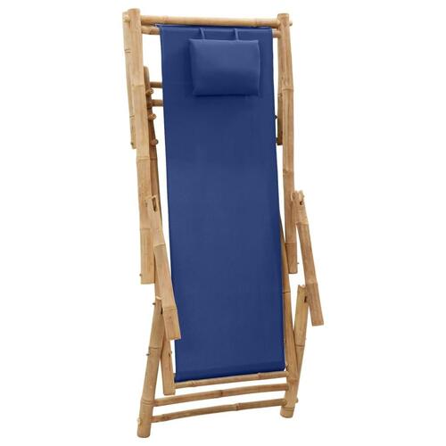 Strandstol bambus og kanvas marineblå