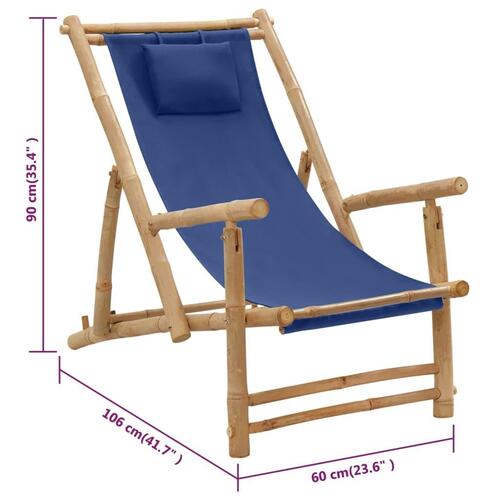 Strandstol bambus og kanvas marineblå