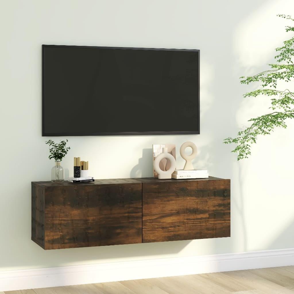 Væghængt tv-bord 100x30x30 cm konstrueret træ røget egetræ