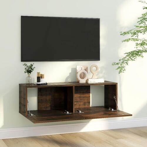 Væghængt tv-bord 100x30x30 cm konstrueret træ røget egetræ