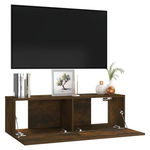 Væghængt tv-bord 100x30x30 cm konstrueret træ røget egetræ