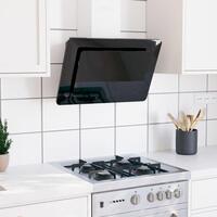 Væghængt emhætte 60 cm rustfrit stål og hærdet glas sort
