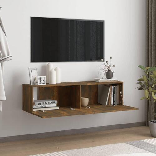 Væghængt tv-bord 120x30x30 cm konstrueret træ røget egetræ