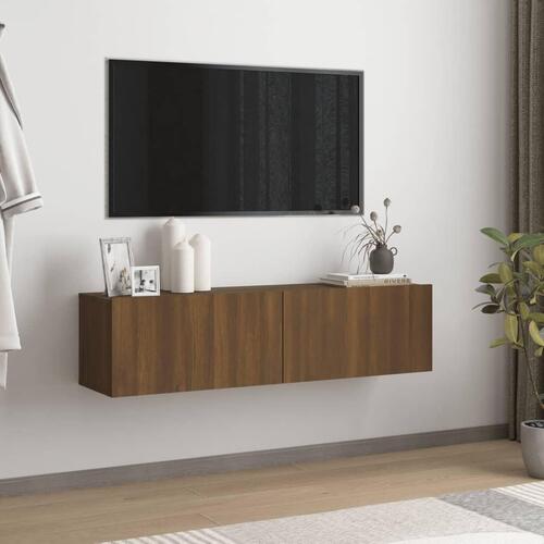 Væghængt tv-bord 120x30x30 cm konstrueret træ brunt egetræ