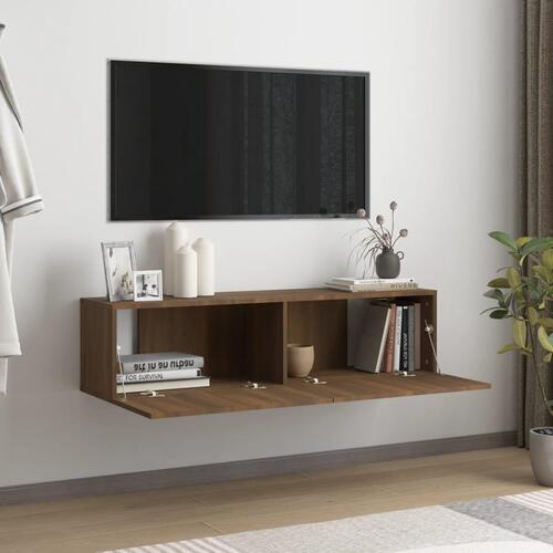 Væghængt tv-bord 120x30x30 cm konstrueret træ brunt egetræ