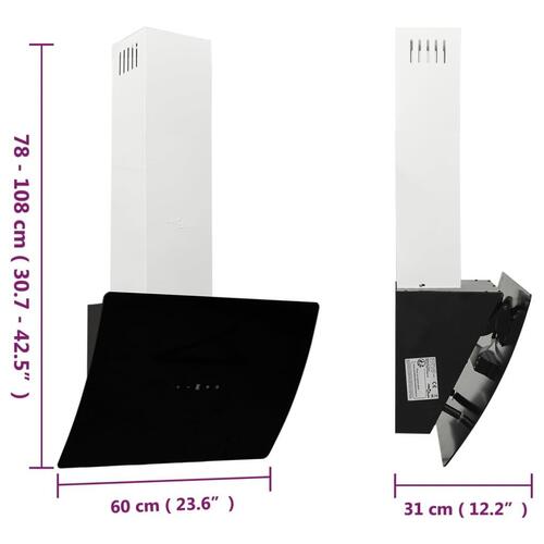 Væghængt emhætte 60 cm stål og hærdet glas sort