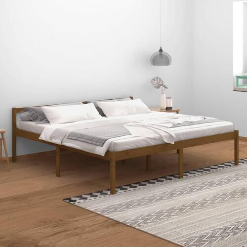 Sengeramme 200x200 cm massivt fyrretræ gyldenbrun