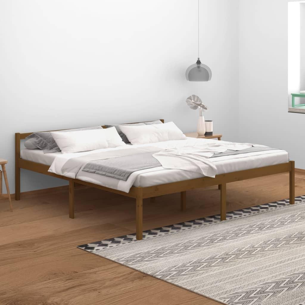 Sengeramme 200x200 cm massivt fyrretræ gyldenbrun