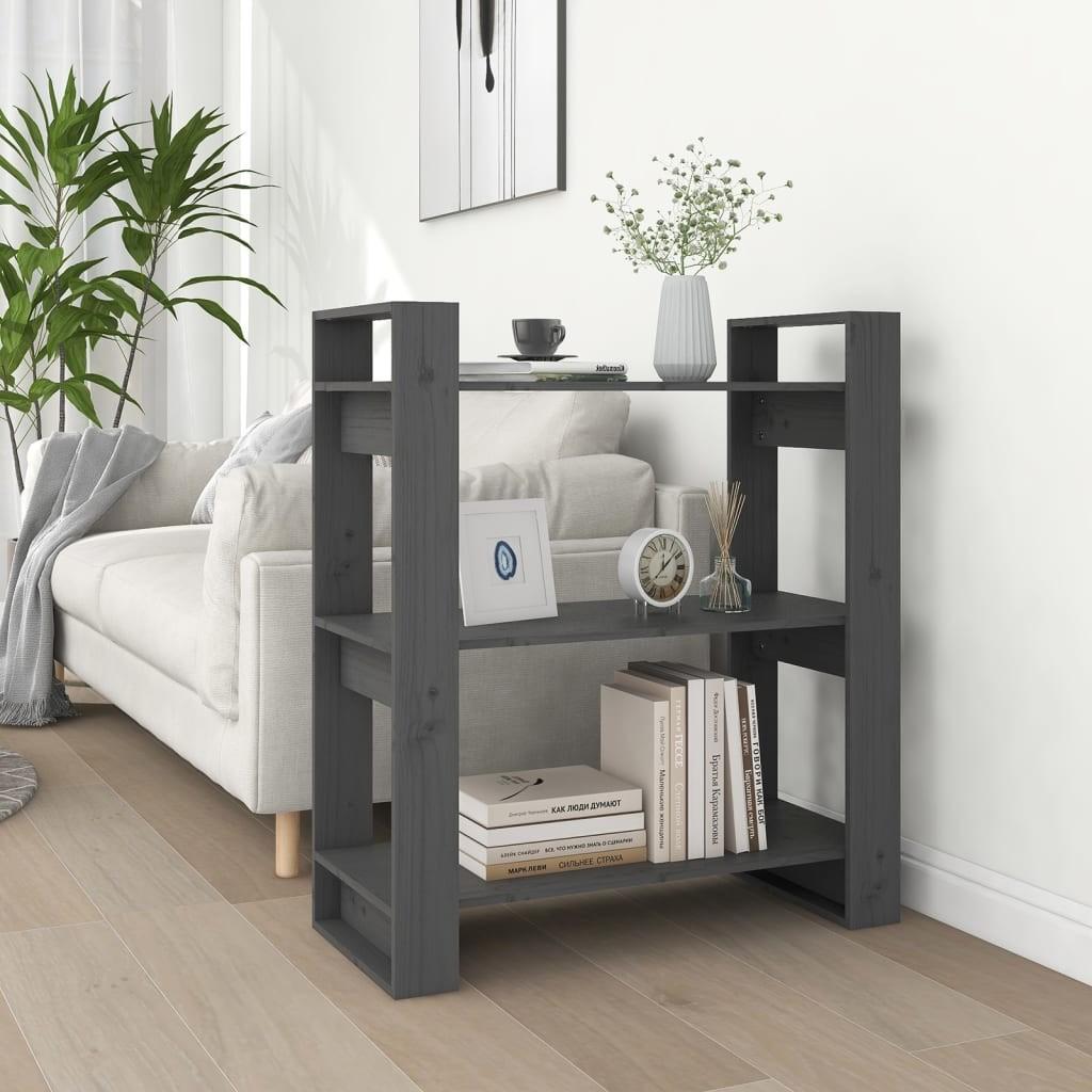 Bogreol/rumdeler 80x35x91 cm massivt fyrretræ grå