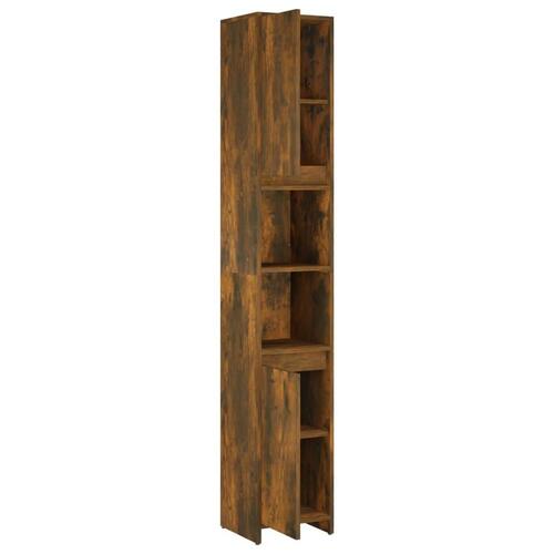 Badeværelsesskab 30x30x183,5 cm konstrueret træ røget egetræ