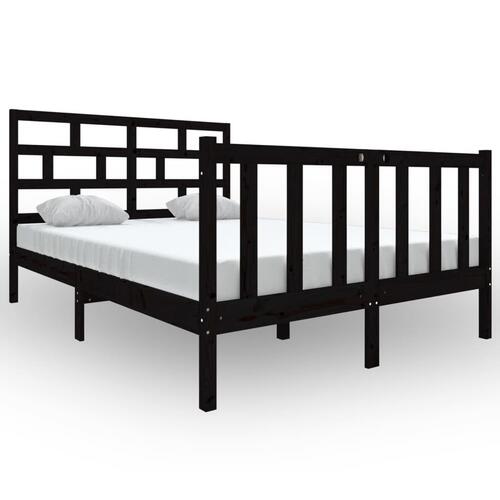 Sengeramme 140x190 cm massivt fyrretræ sort