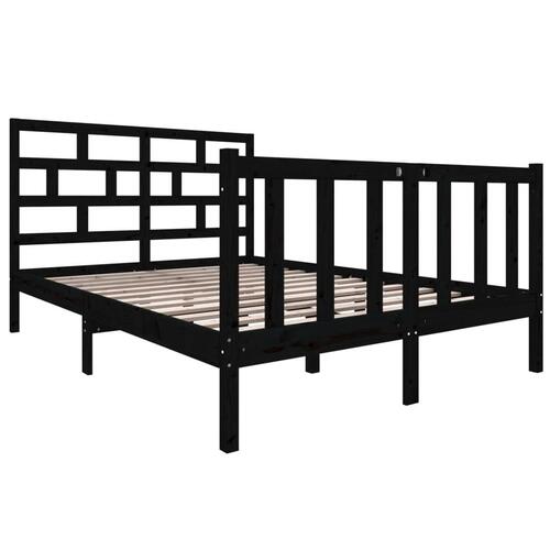 Sengeramme 140x190 cm massivt fyrretræ sort