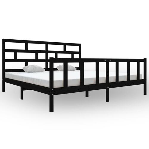 Sengeramme 200x200 cm massivt fyrretræ sort