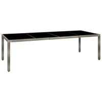 Havebord 250x100x75 cm hærdet glas og polyrattan grå