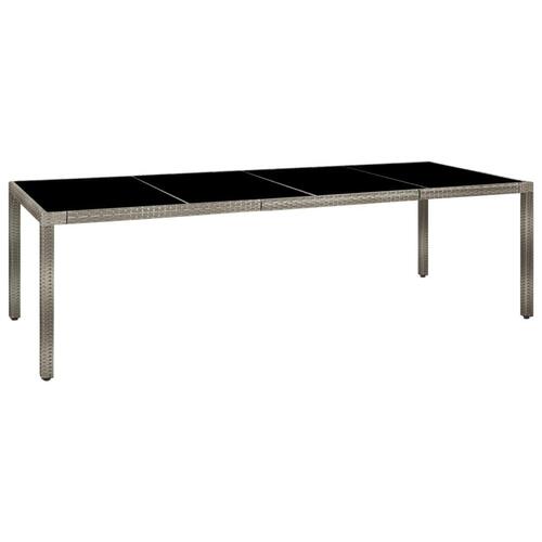 Havebord 250x100x75 cm hærdet glas og polyrattan grå