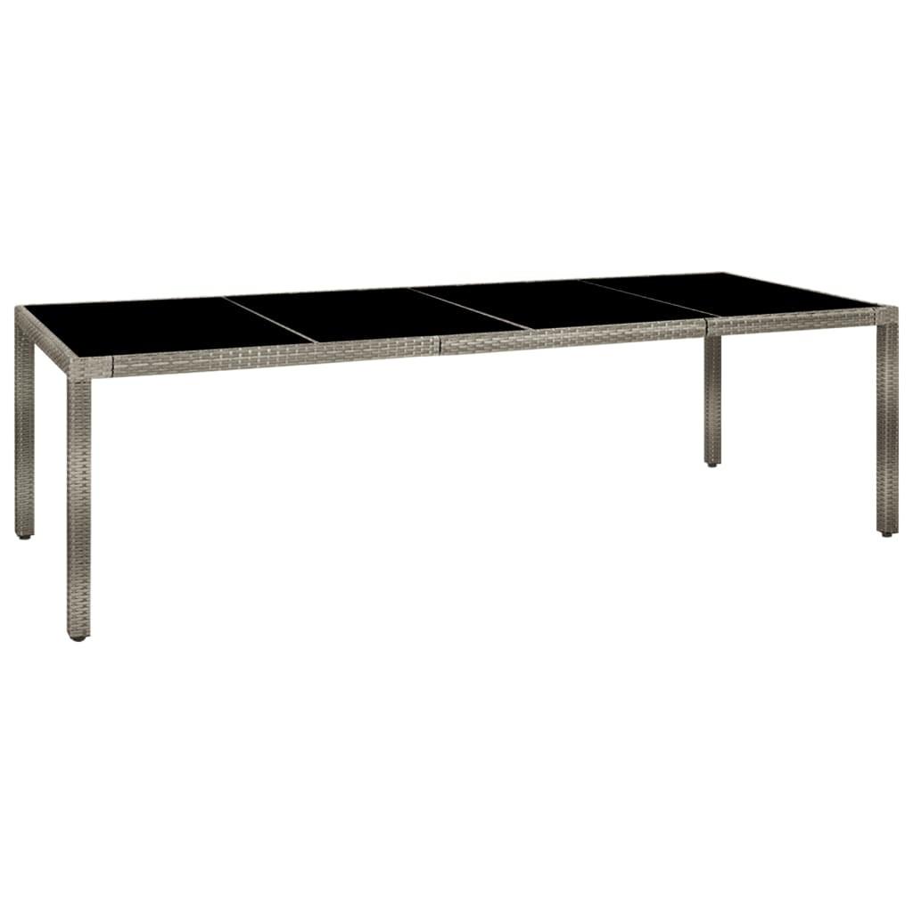 Havebord 250x100x75 cm hærdet glas og polyrattan grå