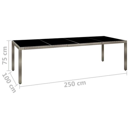 Havebord 250x100x75 cm hærdet glas og polyrattan grå