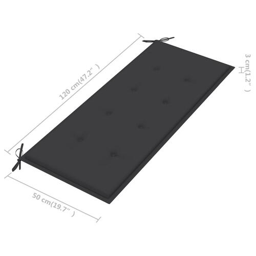 Batavia-bænk med antracitgrå hynde 120 cm massivt teaktræ