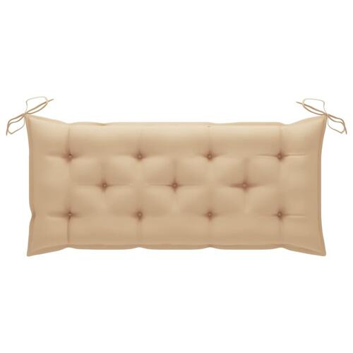 Batavia-bænk med beige hynder 120 cm massivt teaktræ