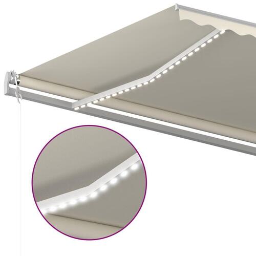 Markise m. LED + vindsensor 600x300 cm automatisk cremefarvet