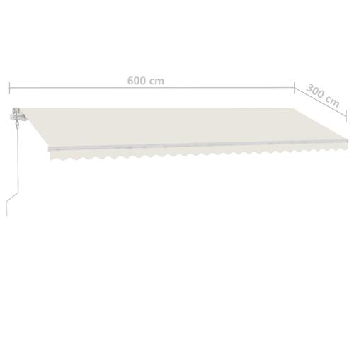 Markise m. LED + vindsensor 600x300 cm automatisk cremefarvet