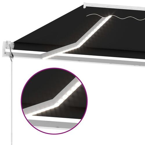 Markise m. LED + vindsensor 600x300 cm automatisk antracit