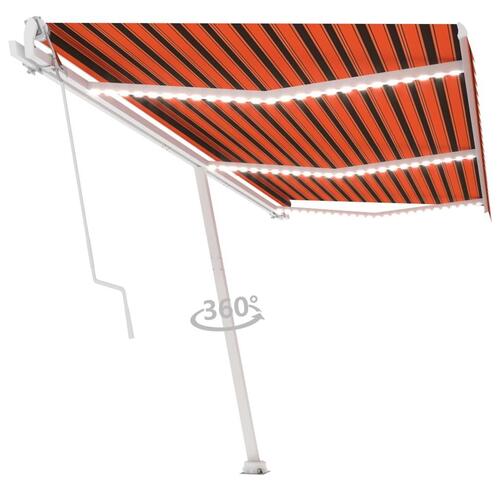 Markise m. LED + vindsensor 600x300 cm automatisk orange/brun