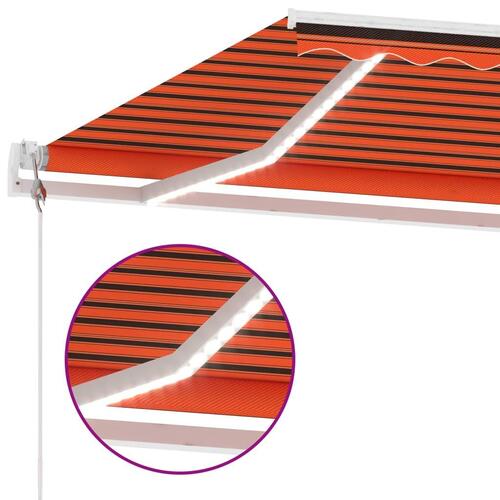 Markise m. LED + vindsensor 600x300 cm automatisk orange/brun