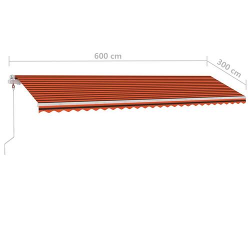 Markise m. LED + vindsensor 600x300 cm automatisk orange/brun