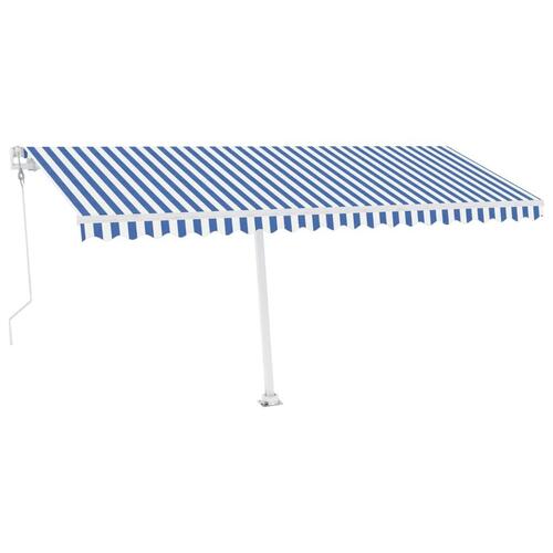 Fritstående markise 500x350 cm automatisk betjening blå og hvid