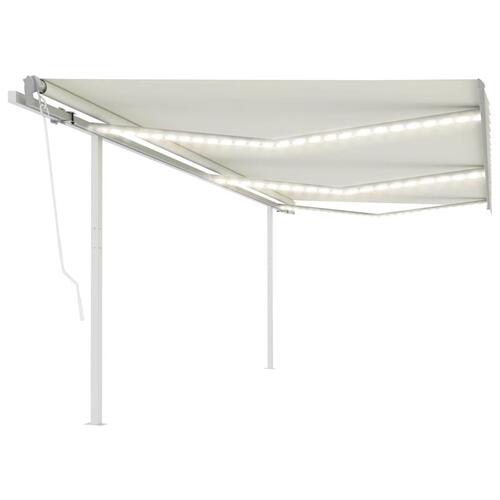 Markise m. LED + vindsensor 6x3 m automatisk cremefarvet
