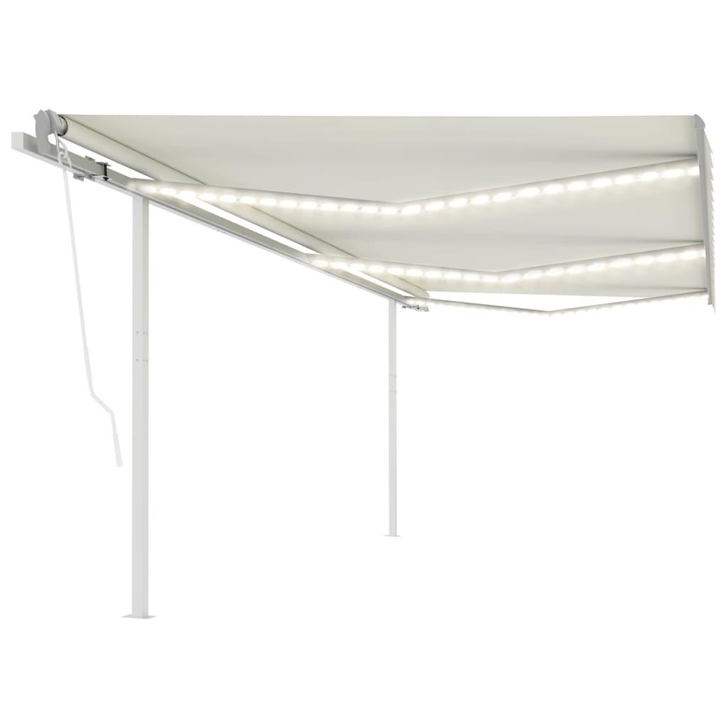 Markise m. LED + vindsensor 6x3 m automatisk cremefarvet