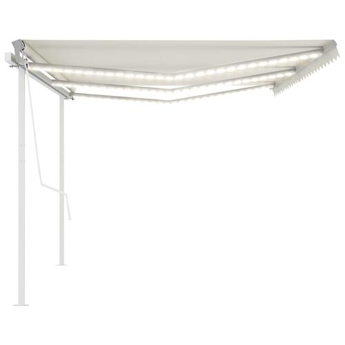 Markise m. LED + vindsensor 6x3 m automatisk cremefarvet