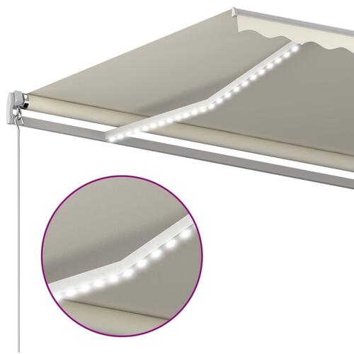 Markise m. LED + vindsensor 6x3 m automatisk cremefarvet