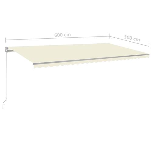 Markise m. LED + vindsensor 6x3 m automatisk cremefarvet