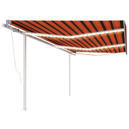 Markise m. LED + vindsensor 6x3 m automatisk orange og brun