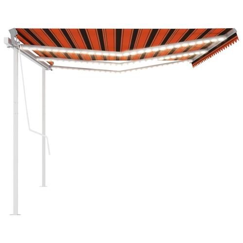 Markise m. LED + vindsensor 6x3 m automatisk orange og brun