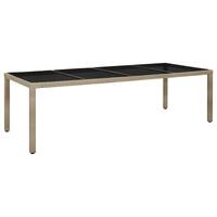 Havebord 250x100x75 cm hærdet glas og polyrattan beige