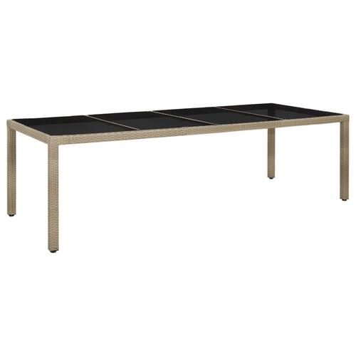 Havebord 250x100x75 cm hærdet glas og polyrattan beige
