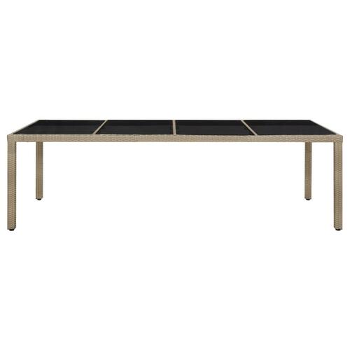 Havebord 250x100x75 cm hærdet glas og polyrattan beige